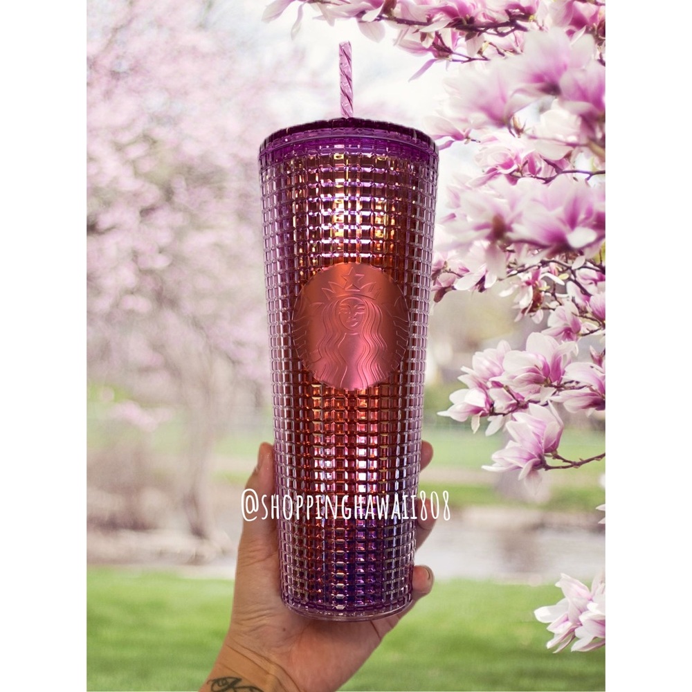 Starbucks Purple Red Burgundy grid tumbler cup